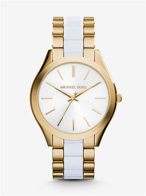 michael kors slim runway gold-tone acetate watch uk|Michael Kors black chronograph watch.